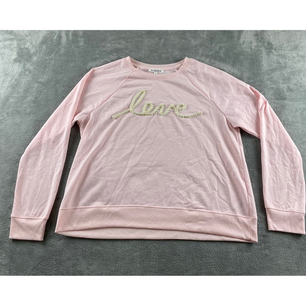 Workshop Republic Clothing Pink Love Pearl Embellished‎ Sweatshirt XL  Pullover